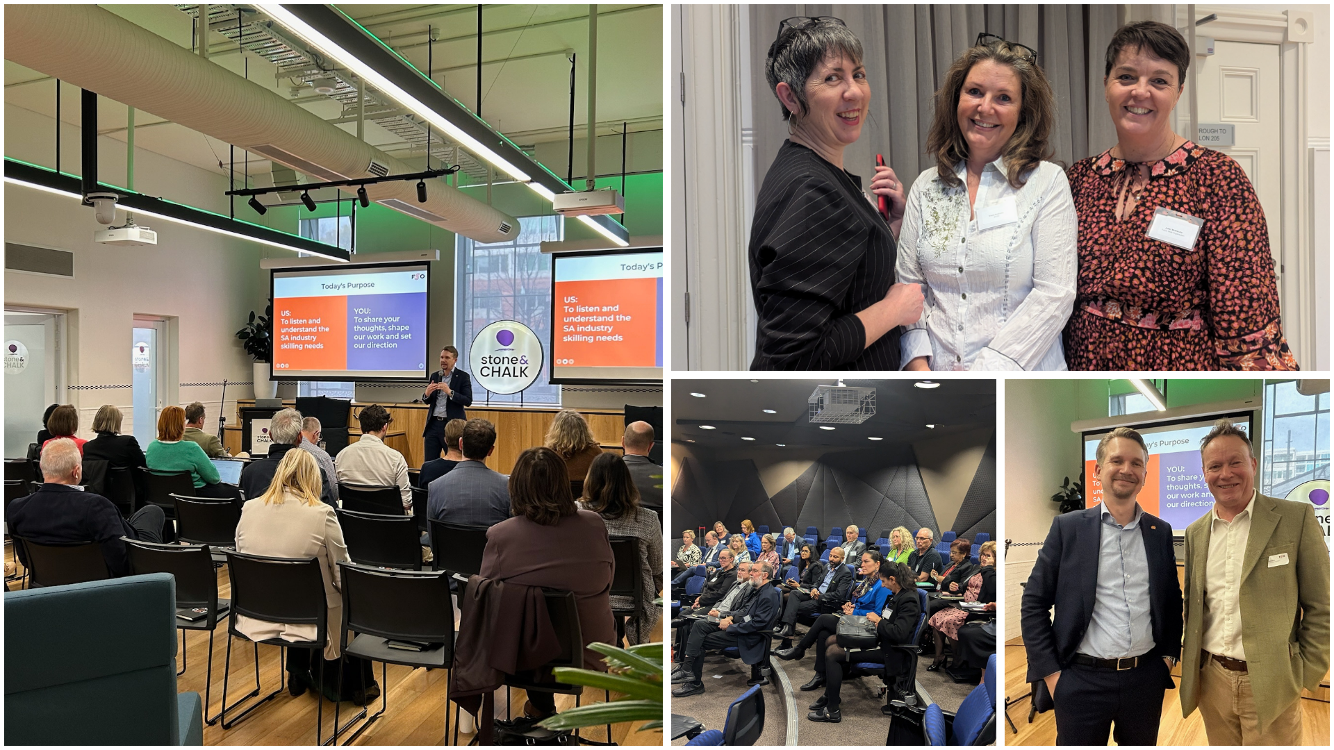 A photo of several images depicting a crowd at a conference.